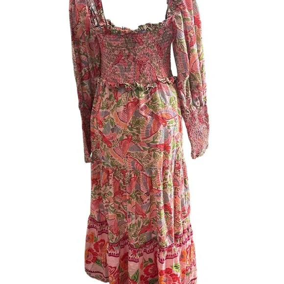 Farm Rio Macaw Flight Smocked Dress, Size Medium, Good Condition - Picture 5 of 8